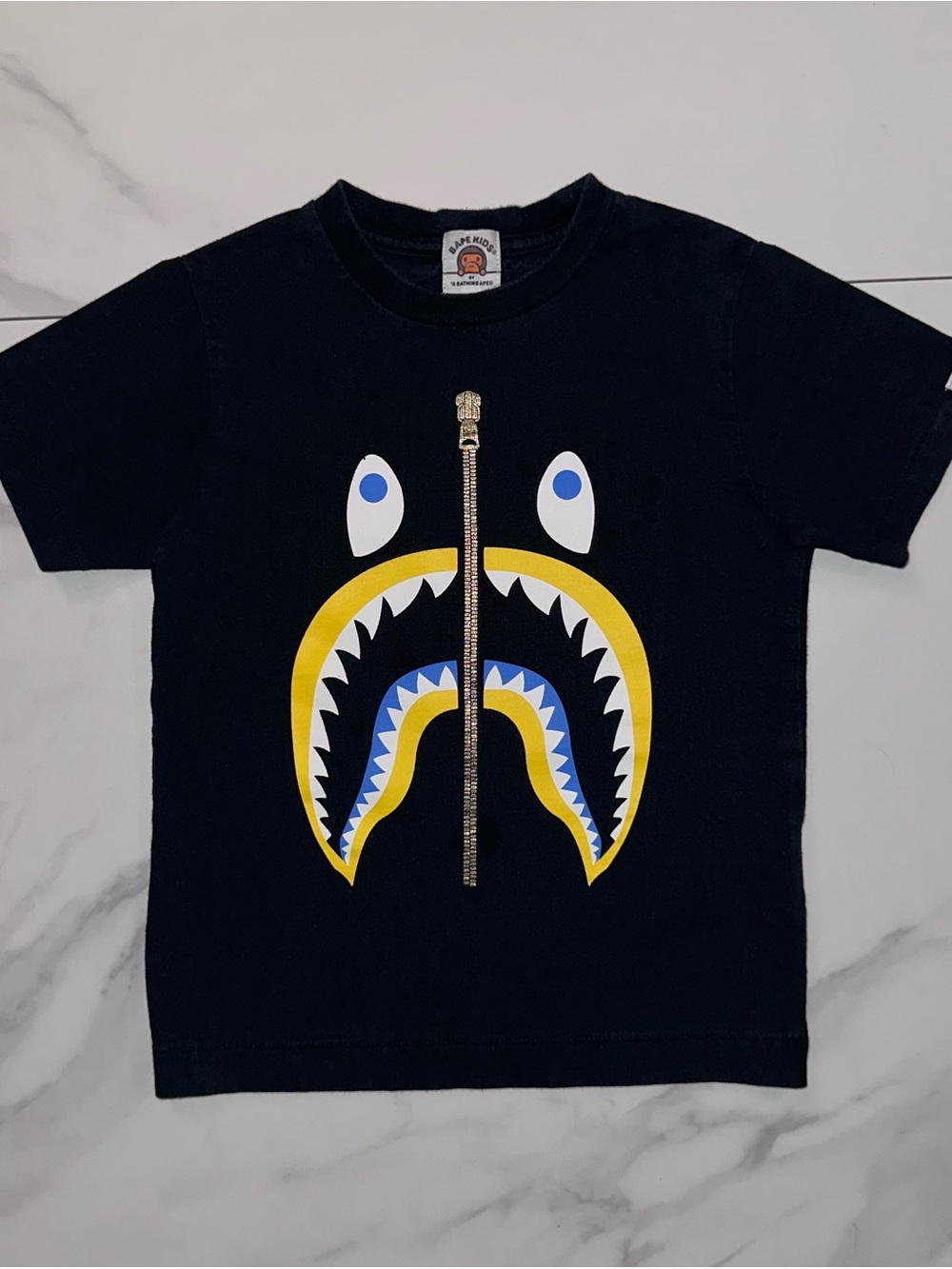A Bathing Ape BAPE Kids Shark Zip Graphic Tee Black 120